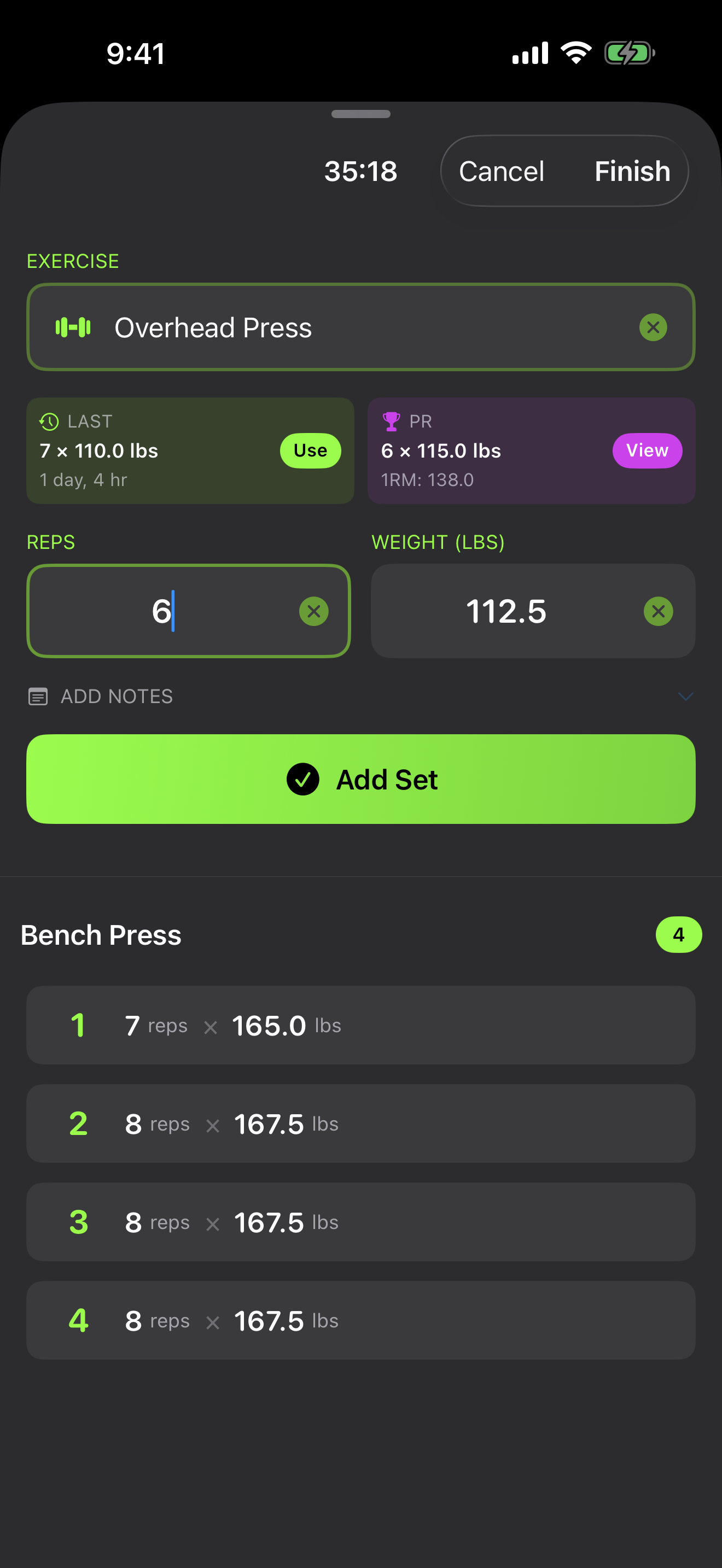Workout logging